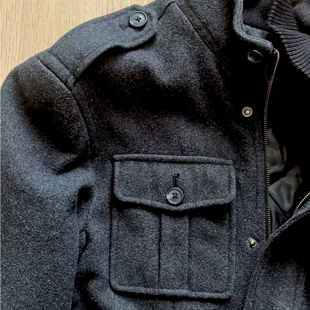 ๐ Merona Charcoal Black Wool Blend Full Zip & Button Up Winter Coat Jacket, Sz S - Picture 8 of 14